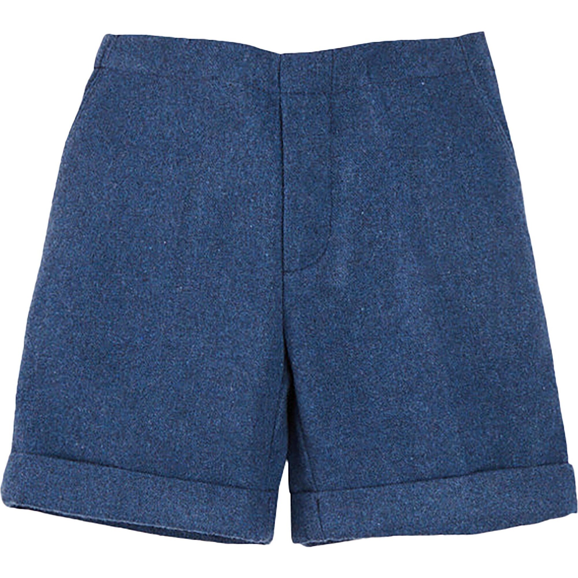 Wool Plain Folded Hem Shorts, Blue - Shorts - 1