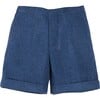 Wool Plain Folded Hem Shorts, Blue - Shorts - 1 - thumbnail