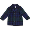 Check Double Breasted Coat, Navy - Coats - 1 - thumbnail