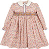 Floral Hand-Smocked Long Sleeve Collar Dress, Tan - Dresses - 1 - thumbnail