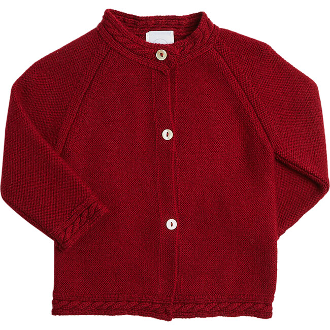 Contrast Trim 3-Buttoned Cardigan, Red
