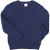 Cable Detail Crew Neck Jumper, Navy - Sweaters - 1 - thumbnail