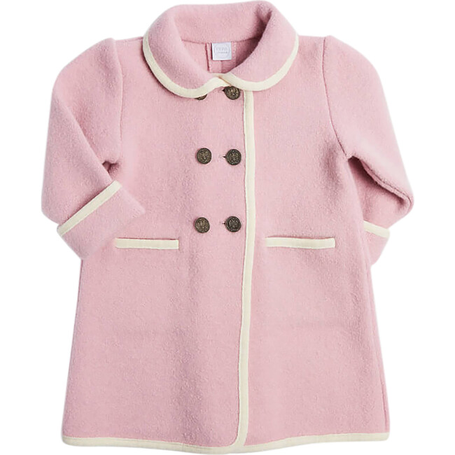 Austrian Double Breasted Contrast Trim Baby Coat, Baby Pink & White