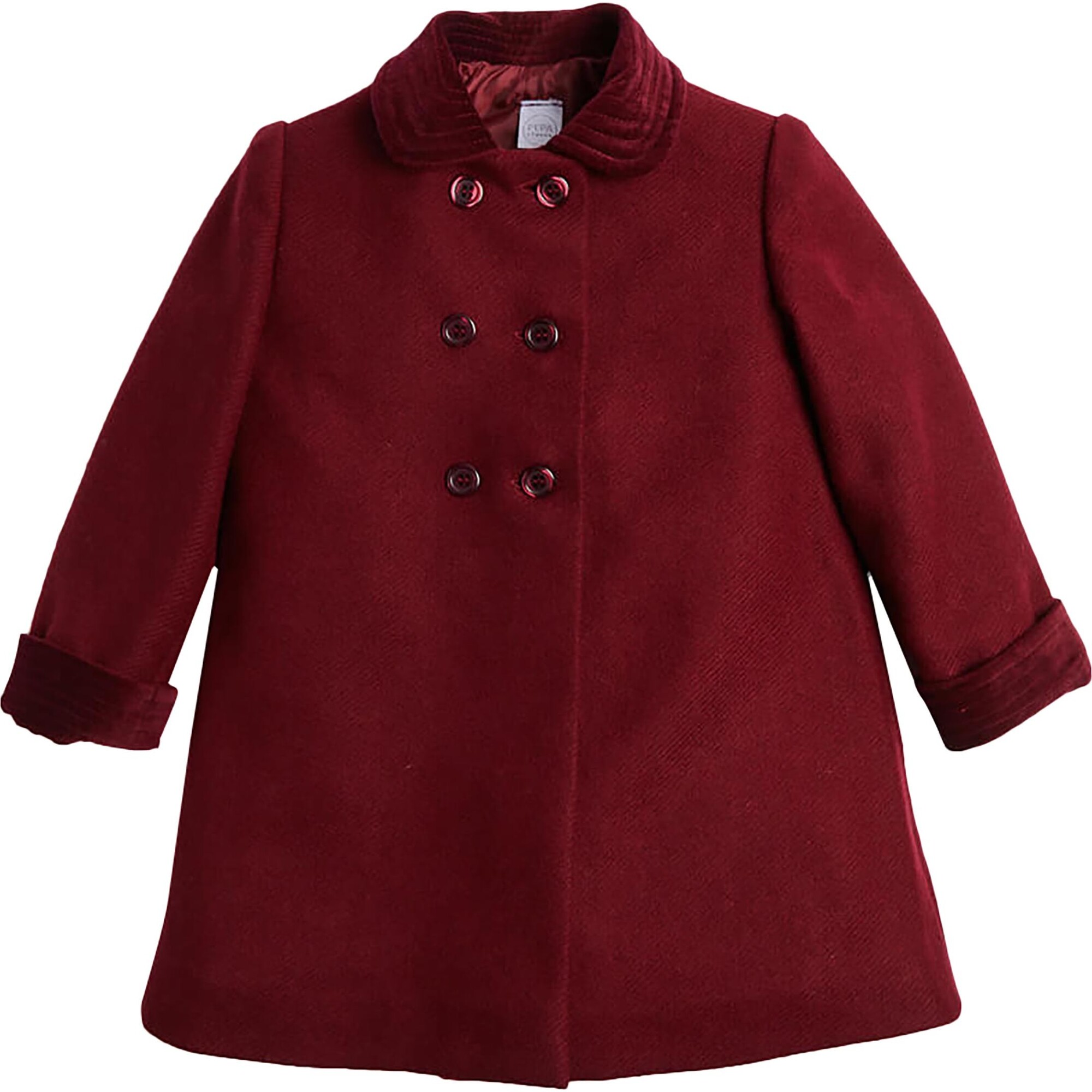 Traditional Double Breasted Coat, Burgundy - Coats - 1
