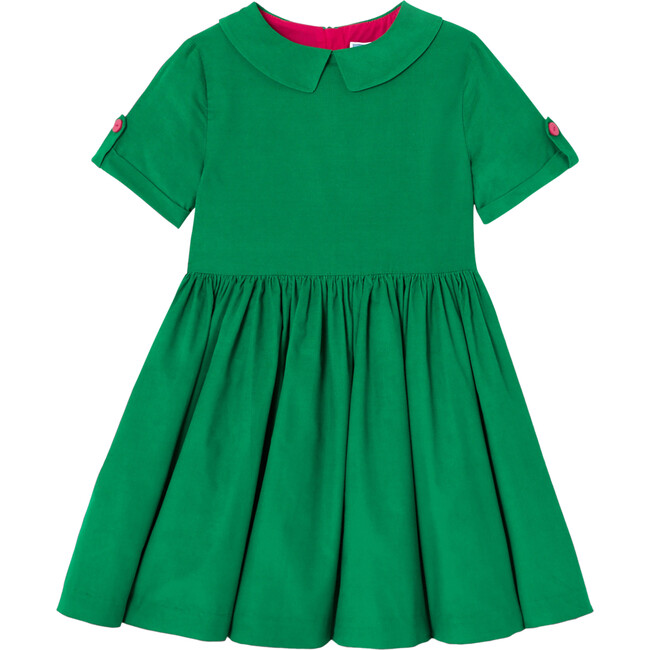 Girl Velvet Dress, Green - Dresses - 1