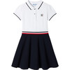 Girl Cotton Pique Dress, White & Navy - Dresses - 1 - thumbnail
