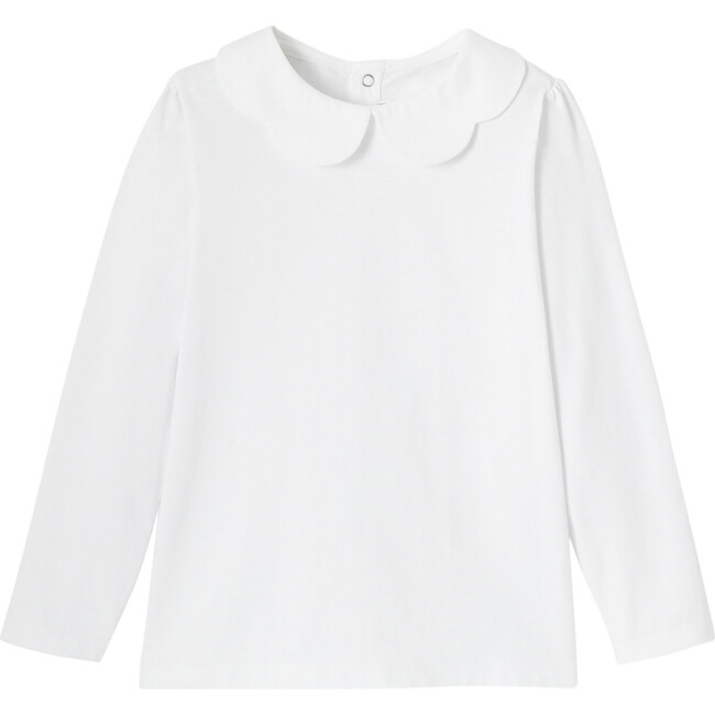 Girl Scalloped Collar Shirt, White - Shirts - 1