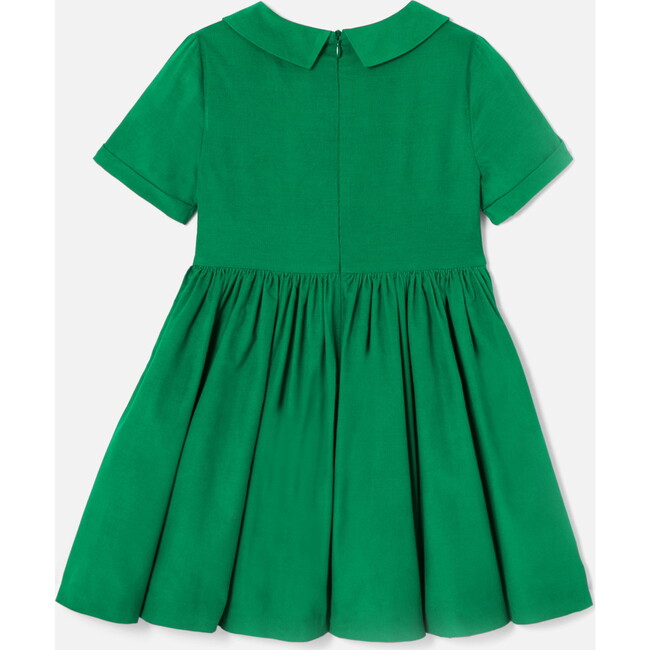Girl Velvet Dress, Green - Dresses - 2