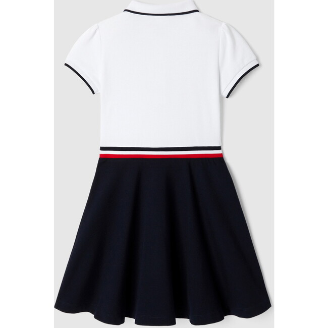 Girl Cotton Pique Dress, White & Navy - Dresses - 2