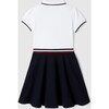 Girl Cotton Pique Dress, White & Navy - Dresses - 2