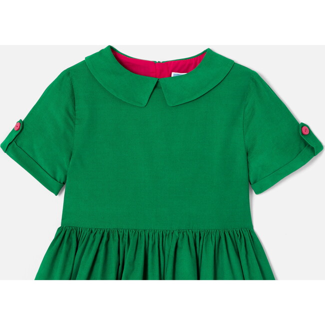 Girl Velvet Dress, Green - Dresses - 3