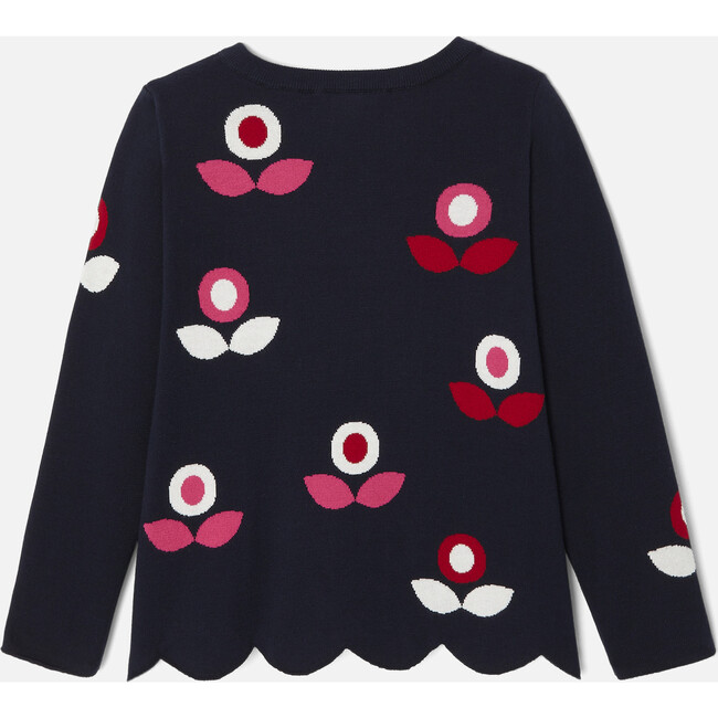 Girl Jacquard Flower Sweater, Navy - Sweaters - 2