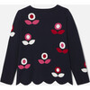 Girl Jacquard Flower Sweater, Navy - Sweaters - 2
