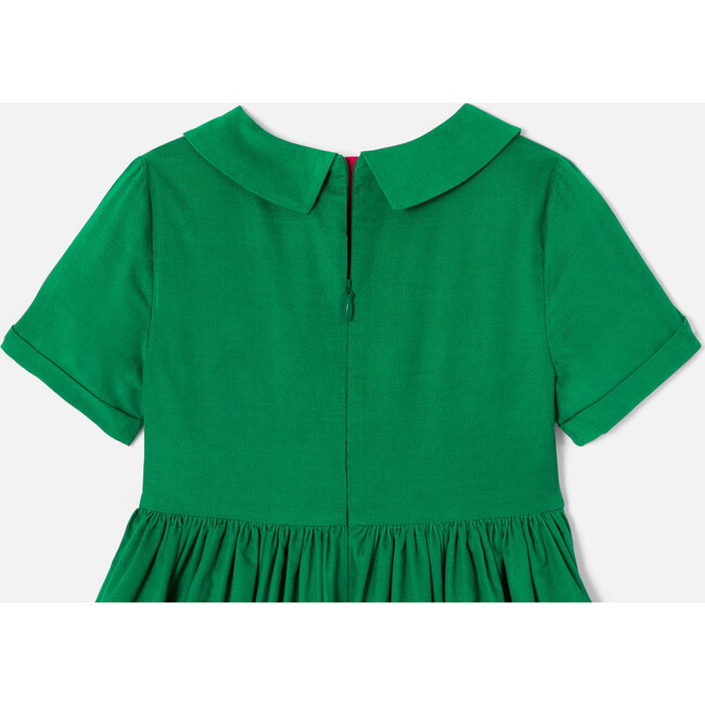 Girl Velvet Dress, Green - Dresses - 4