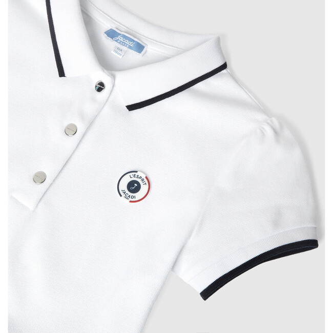 Girl Cotton Pique Dress, White & Navy - Dresses - 4