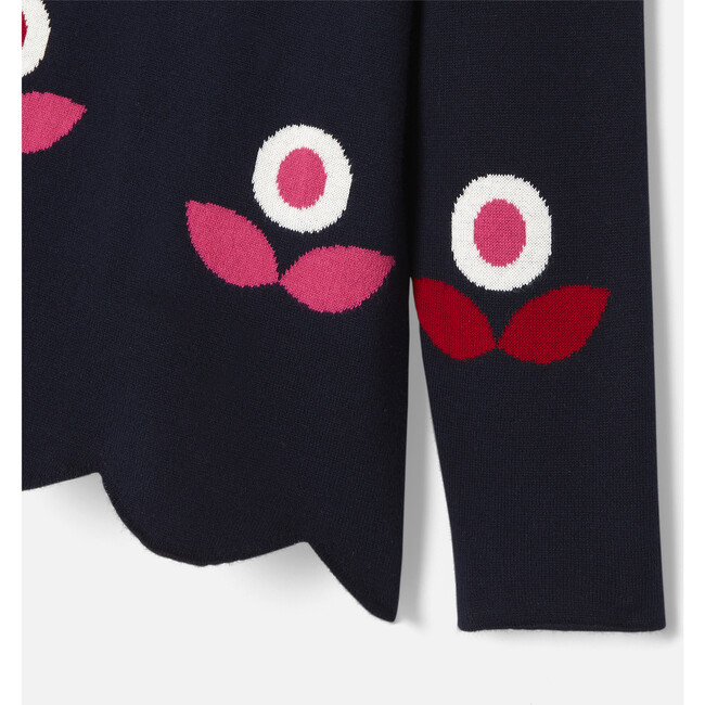 Girl Jacquard Flower Sweater, Navy - Sweaters - 4