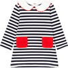 Baby Girl Long Sleeve Dress, White & Navy Stripes - Dresses - 1 - thumbnail