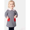 Baby Girl Long Sleeve Dress, White & Navy Stripes - Dresses - 2