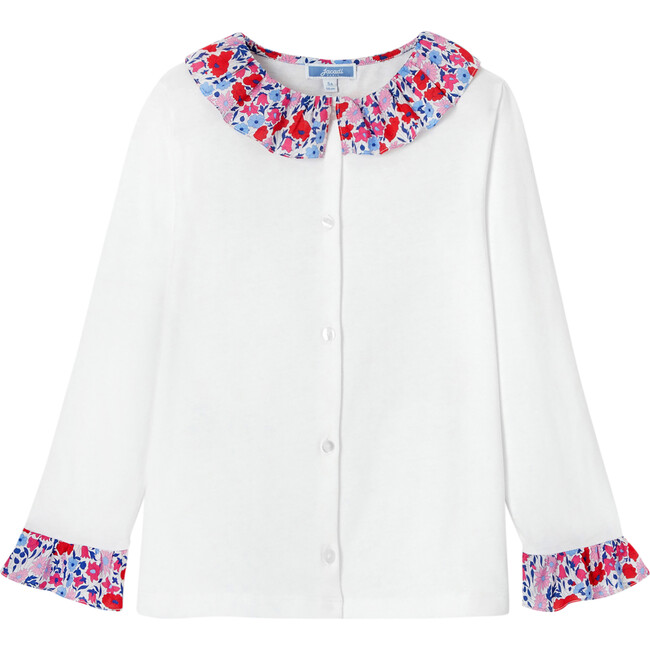 Girl Long Sleeves Blouse, White - Blouses - 1
