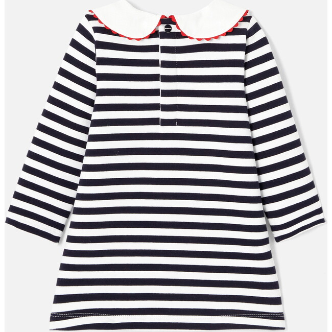 Baby Girl Long Sleeve Dress, White & Navy Stripes - Dresses - 3