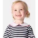Baby Girl Long Sleeve Dress, White & Navy Stripes - Dresses - 4