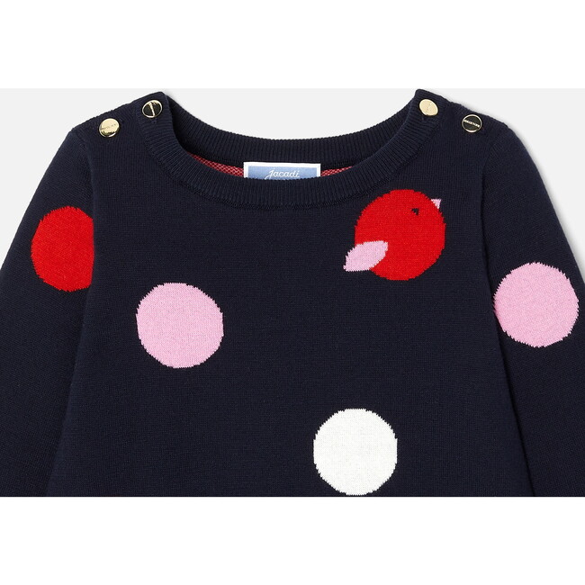 Baby Girl Long Sleeve Dress, Navy & Multi Polka Dots - Dresses - 3