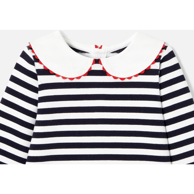 Baby Girl Long Sleeve Dress, White & Navy Stripes - Dresses - 5