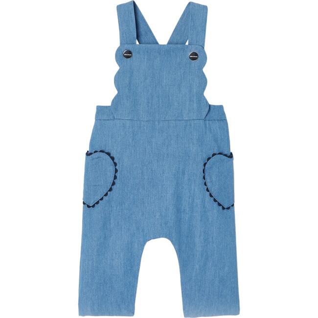 Baby Girl Denim Overalls, Blue - Overalls - 1
