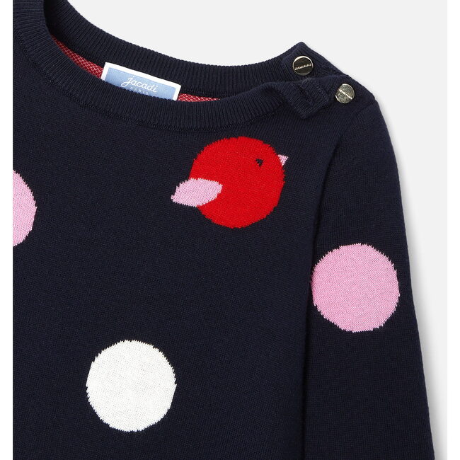 Baby Girl Long Sleeve Dress, Navy & Multi Polka Dots - Dresses - 4
