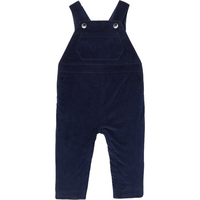 Baby Boy Velvet Overalls, Navy - Overalls - 1