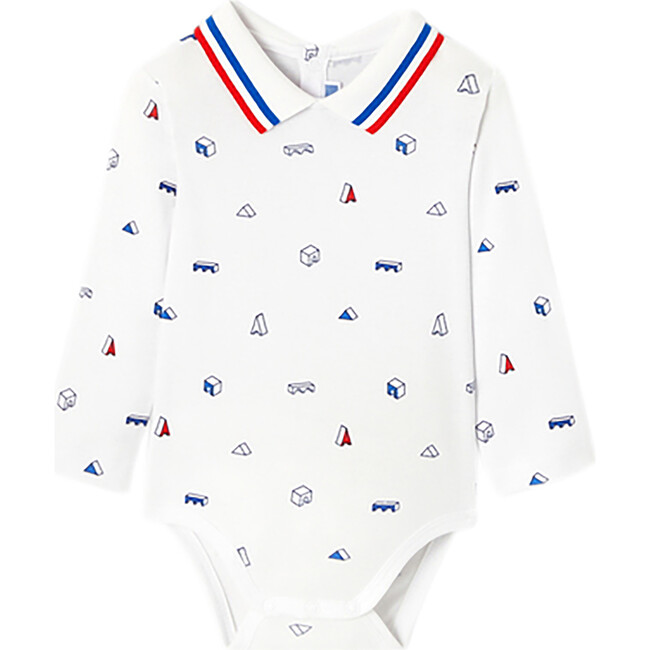 Baby Boy Polo Bodysuit, White Multi