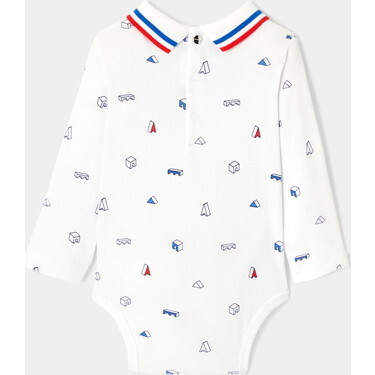 Baby Boy Polo Bodysuit, White Multi - Onesies - 2