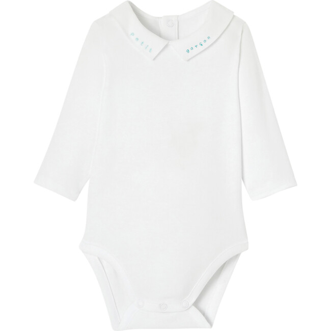 Baby Boy Long Sleeve Bodysuit, White - Onesies - 1