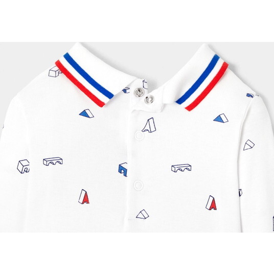 Baby Boy Polo Bodysuit, White Multi - Onesies - 4