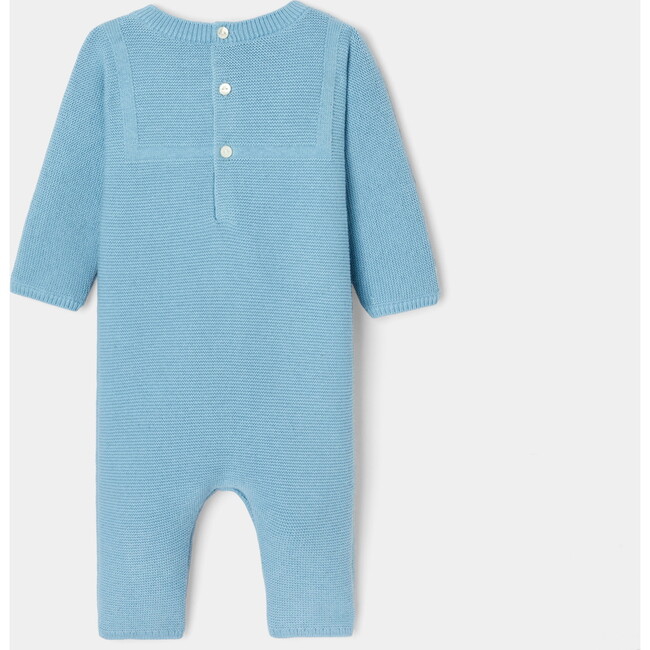Baby Boy Jumpsuit in Garter Stitch, Blue - Cardigans - 2