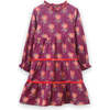 Long Sleeves Tiered Skirt Dress with Velvet Trim, Purple and Red - Dresses - 1 - thumbnail