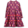 Long Sleeves Tiered Skirt Dress with Velvet Trim, Purple and Red - Dresses - 6