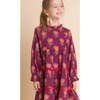 Long Sleeves Tiered Skirt Dress with Velvet Trim, Purple and Red - Dresses - 7