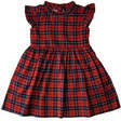 Holiday Plaid Flutter Sleeve Ruffle Dress, Red & Black