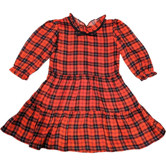 Holiday Plaid Long Sleeve Tier Dress, Red & Black