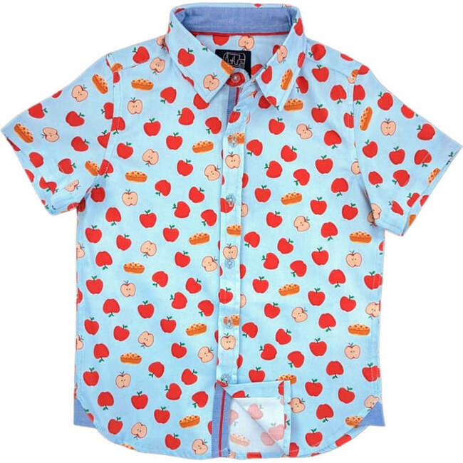 Apple Pie Print Short Sleeve Shirt, Blue & Red