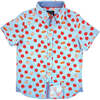 Apple Pie Print Short Sleeve Shirt, Blue & Red - Shirts - 1 - thumbnail