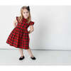 Holiday Plaid Flutter Sleeve Ruffle Dress, Red & Black - Dresses - 2