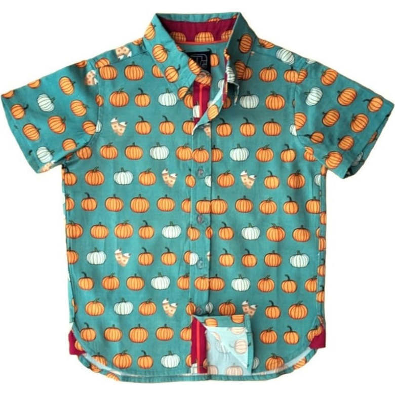 Pumpkin Spice Print Short Sleeve Shirt, Green - Shirts - 1