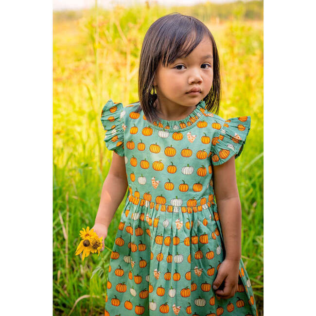Pumpkin Spice Flutter Sleeve Ruffle Sleeve Dress, Green