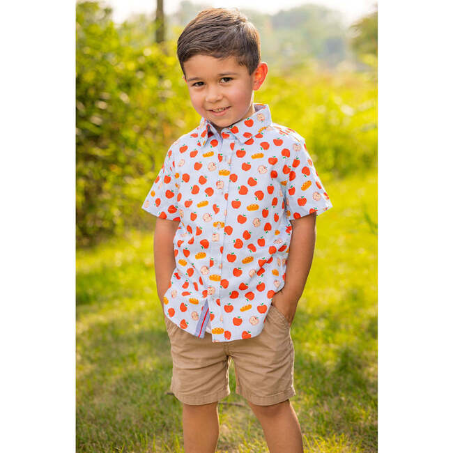 Apple Pie Print Short Sleeve Shirt, Blue & Red - Shirts - 2