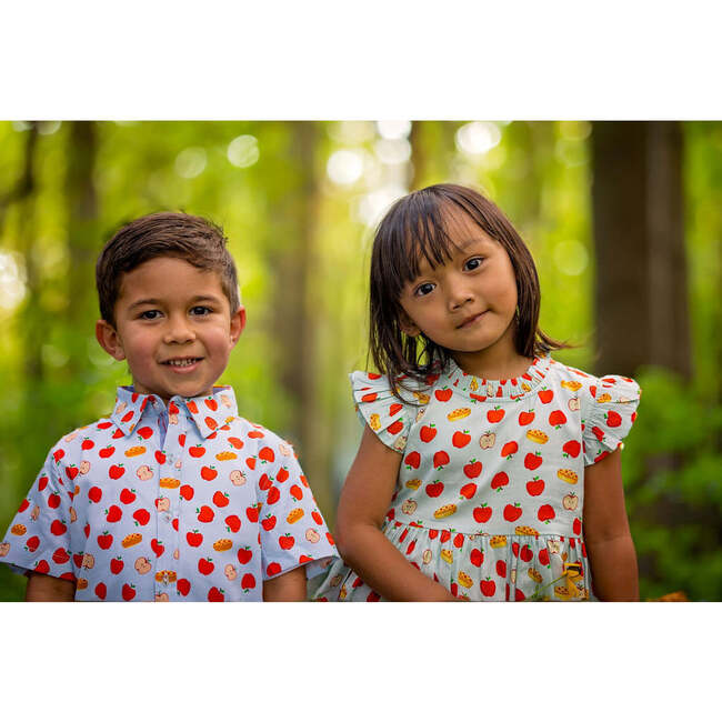 Apple Pie Print Short Sleeve Shirt, Blue & Red - Shirts - 3