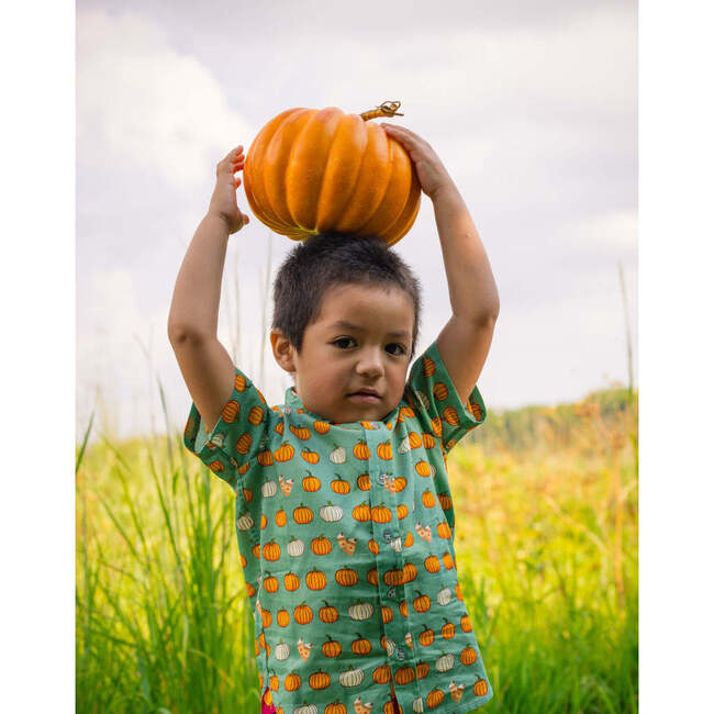 Pumpkin Spice Print Short Sleeve Shirt, Green - Shirts - 3