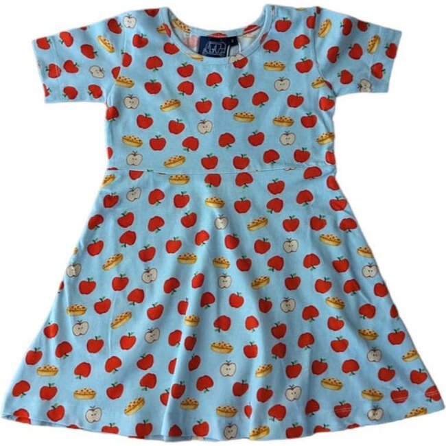Apple Pie Print Short Sleeve Skater Dress, Blue & Red