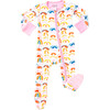 Long Sleeve Zip Footie, Rainbows Pink - Pajamas - 1 - thumbnail